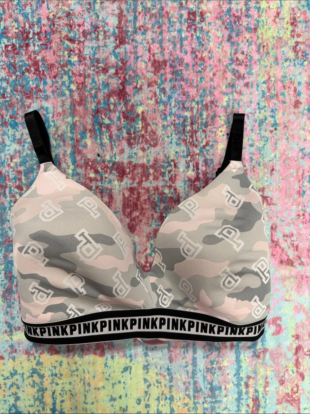 💙PINK Victoria's Secret Pink & Gray Camo Wireless Bralette
